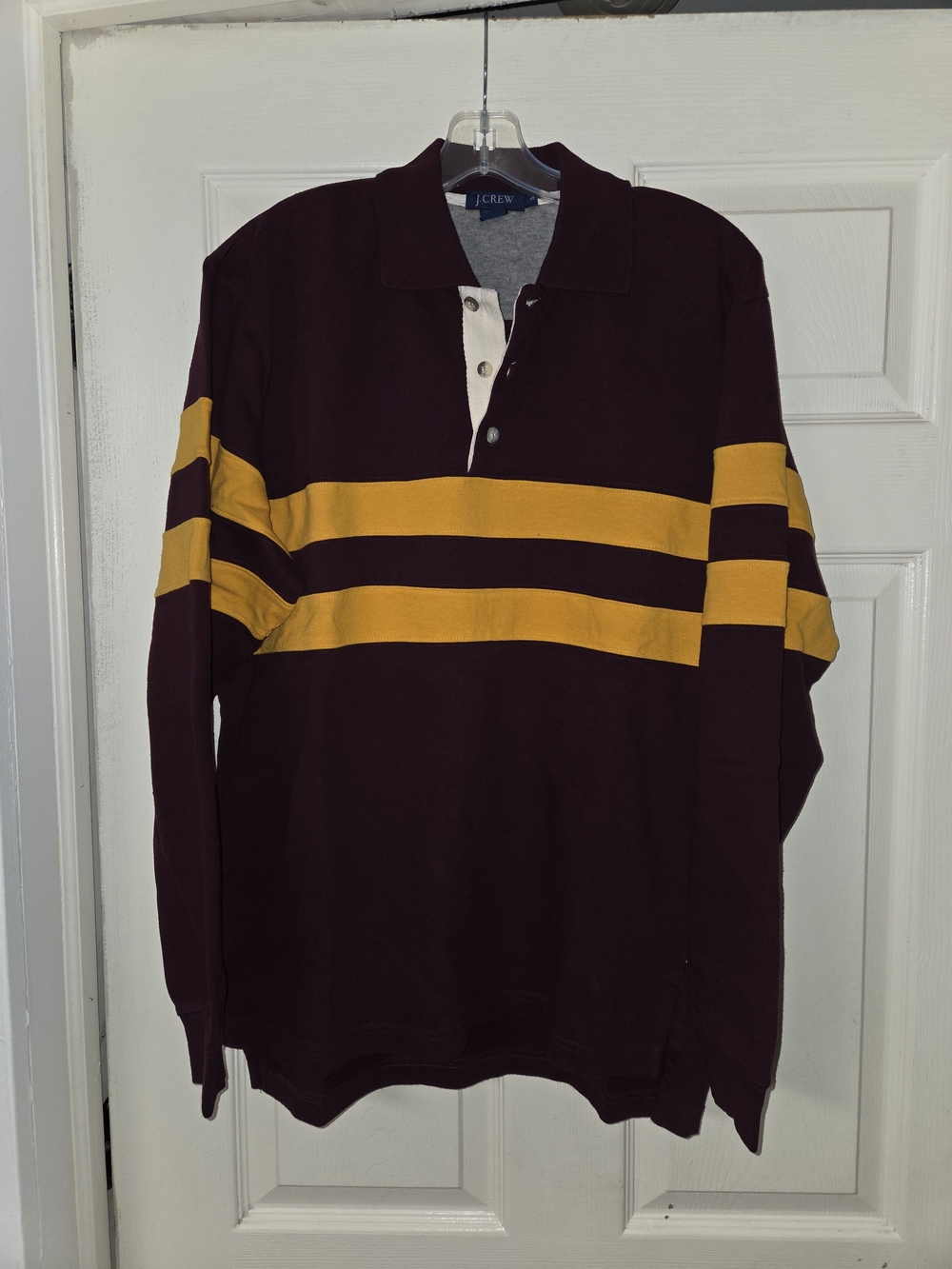 J Crew Mens Sm ( Fits Med) Maroon And Gold Rugby Long Sleeve Shirt Euc
